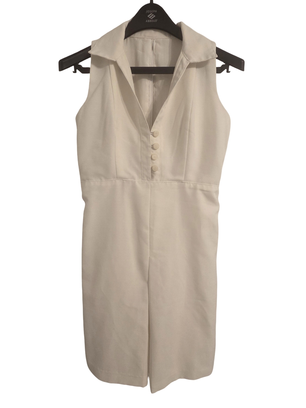 Sleeveless Cream Collared Midi Dress with Covered Buttons